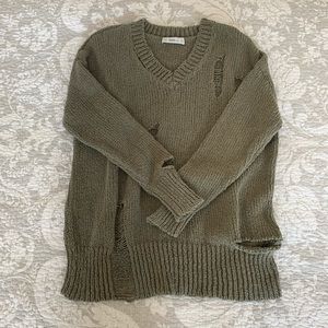 Zara Knit Over-sized Distressed Sweater -- Olive